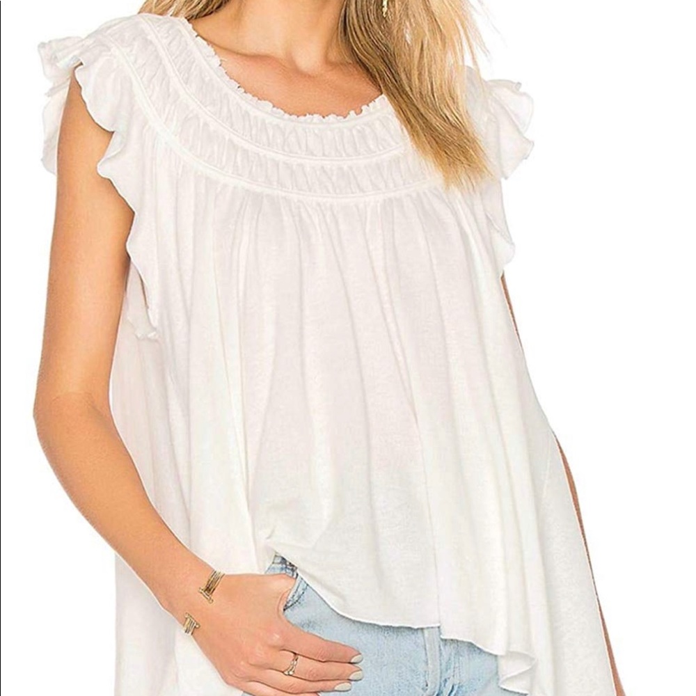 New Free People White Ruched Peasant Top